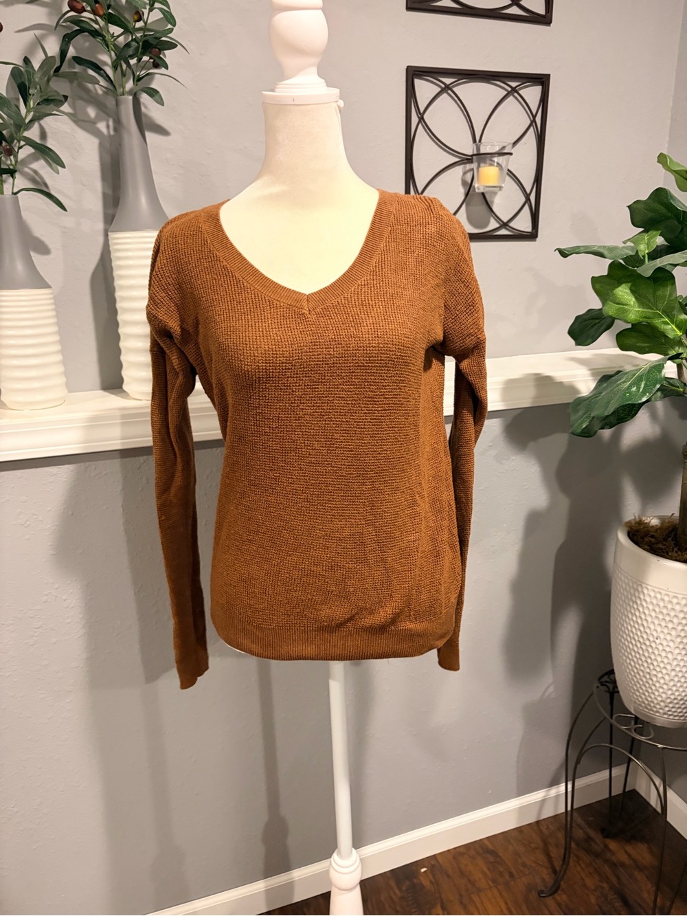 Prana Women's V-Neck Sweater in Rust Brown